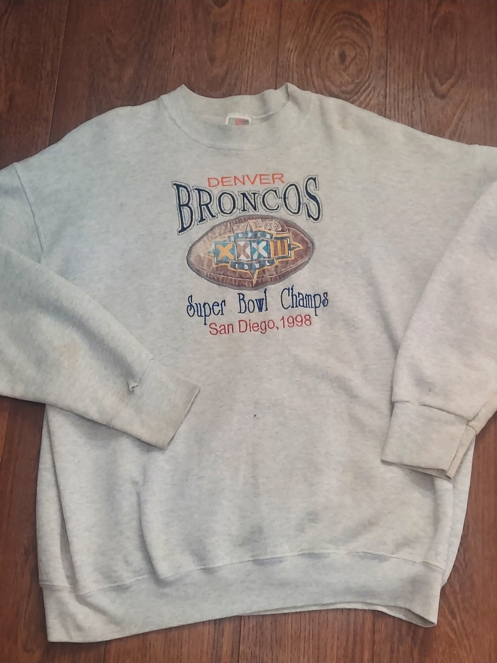 VTG Denver Broncos 1998 Super Bowl NFL Champs Sweatshirt XL gray Embroidered
